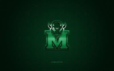 Marshall Thundering Herd logo, club di football Americano, NCAA, logo verde, verde contesto in fibra di carbonio, il football Americano, la corea di Huntington, West Virginia, USA Marshall Thundering Herd