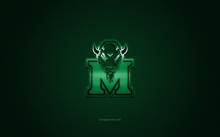 Marshall Thundering Herd logotipo, American club de f&#250;tbol de la NCAA, logotipo verde, verde de fibra de carbono de fondo, f&#250;tbol Americano, Huntington, West Virginia, estados UNIDOS, Marshall Thundering Herd