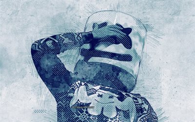 Marshmello, ブルーアート, アメリカのdj, 青グランジの背景, Marshmelloグランジ, 【クリエイティブ-アート, Marshmelloヘルメット, クリストファー-Comstock