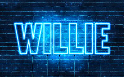 Willie, 4k, wallpapers with names, horizontal text, Willie name, Happy Birthday Willie, blue neon lights, picture with Willie name