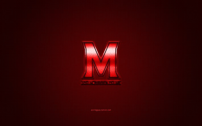 Maryland Terrapins logotipo, American club de f&#250;tbol de la NCAA, logotipo rojo, rojo de fibra de carbono de fondo, f&#250;tbol Americano, College Park, Maryland, estados UNIDOS, Maryland Terrapins
