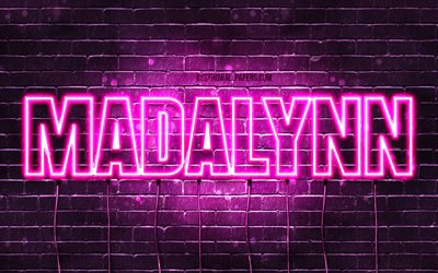 Madalynn, 4k, 壁紙名, 女性の名前, Madalynn名, 紫色のネオン, お誕生日おめでMadalynn, 写真Madalynn名