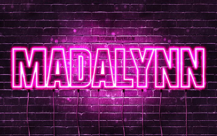 Madalynn, 4k, tapeter med namn, kvinnliga namn, Madalynn namn, lila neon lights, Grattis P&#229; F&#246;delsedagen Madalynn, bild med Madalynn namn