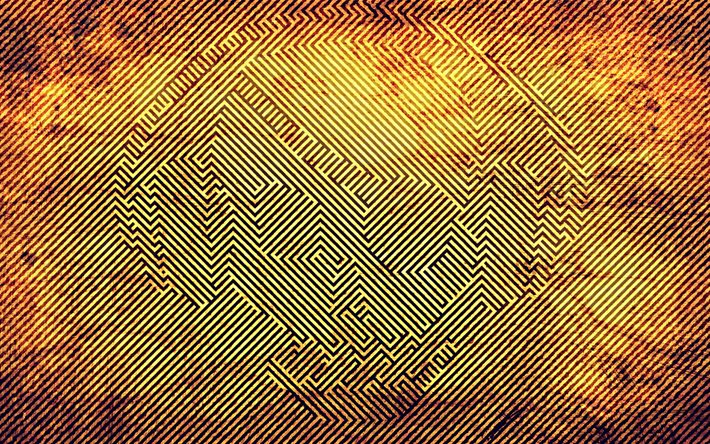 線形スカル, グランジア, 創造, 抽象スカル, 黄色の背景, スカル
