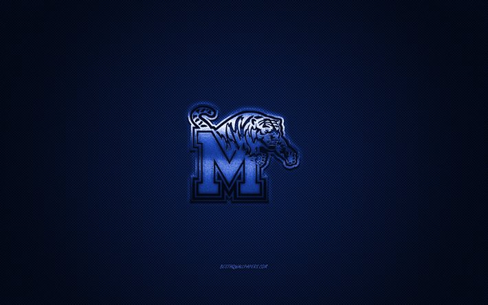 Memphis Tigers logo, American club de football de la NCAA, logo bleu, bleu en fibre de carbone de fond, football Am&#233;ricain, Memphis, Tennessee, etats-unis, Memphis Tigers
