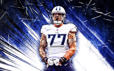 4k, Taylor Lewan, grunge art, Tennessee Titans, NFL, american football, offensive tackle, Taylor Curtis Lewan, National Football League, blue abstract rays, Taylor Lewan Tennessee Titans, Taylor Lewan 4K