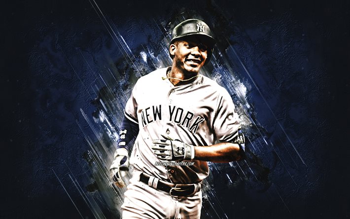 Miguel Andujar, MLB, New York Yankees, sininen kivi tausta, baseball, muotokuva, USA, Dominikaaninen baseball-pelaaja, creative art