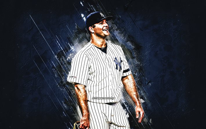 Mike Ford, MLB, New York Yankees, blue stone background, baseball, portrait, USA, american baseball player, creative art