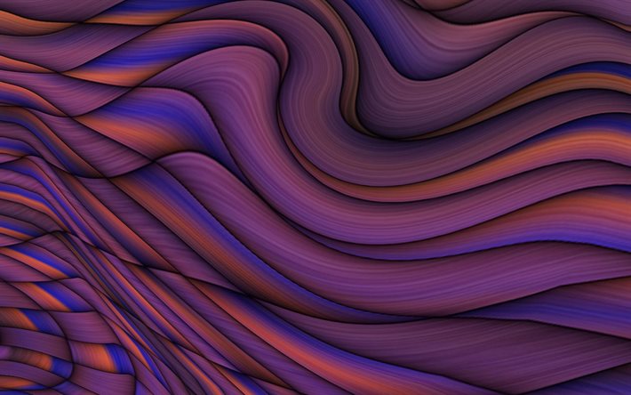 purple waves abstraction, purple creative background, waves background, purple abstraction background