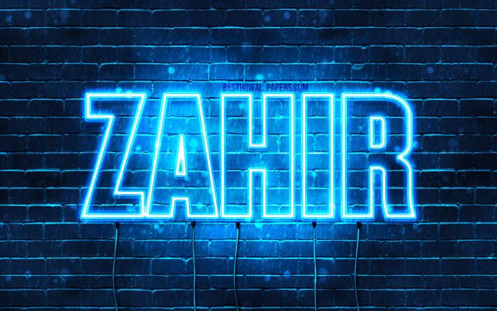 Zaheer, 4k, 壁紙名, テキストの水平, Zahir名, お誕生日おめでZahir, 青色のネオン, 写真Zahir名