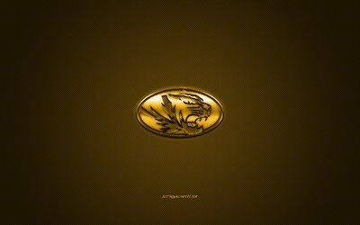 Missouri Missouri Kaplanlar logosu, Amerikan Futbol Kul&#252;b&#252;, NCAA, sarı logo, sarı karbon fiber arka plan, Amerikan Futbolu, Columbia, Missouri, USA, Missouri Tigers, University