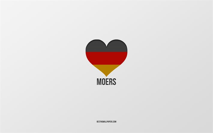Me Encanta Moers, ciudades alemanas, fondo gris, Alemania, bandera alemana coraz&#243;n, Moers, ciudades favoritas, Amor Moers