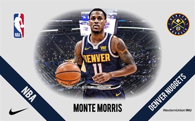 Monte Morris, Denver Nuggets, American Basketball Player, NBA, portrait, USA, basketball, Pepsi Center, Denver Nuggets logo