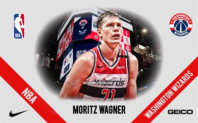 Moritz Wagner, Washington Wizards, German Basketball Player, NBA, portrait, USA, basketball, Capital One Arena, Washington Wizards logo, Victor Moritz Wagner