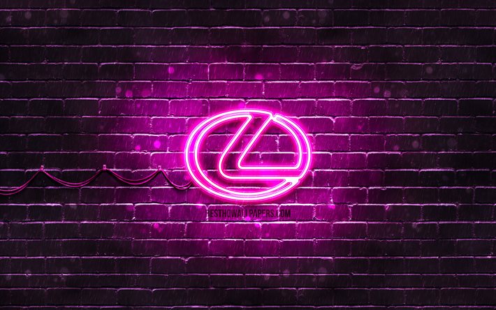 Lexus lila logotyp, 4k, lila brickwall, Lexus logotyp, bilar varum&#228;rken, Lexus neon logotyp, Lexus