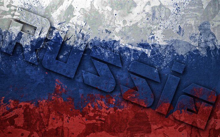 La bandera rusa, el grunge de arte, creativo, ilustraci&#243;n, Europa, los s&#237;mbolos nacionales, la Bandera de Rusia, pa&#237;ses de europa, manchas de pintura, Rusia