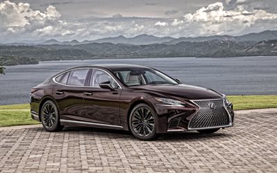 Lexus LS, 2020, LS500, vista frontale, esteriore, la nuova borgogna LS, auto di lusso, auto giapponesi, Lexus