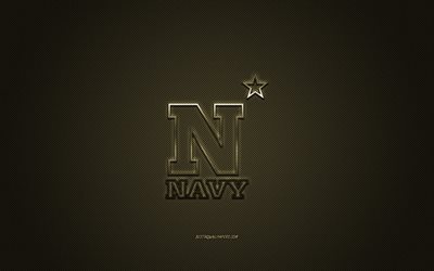 Navy Midshipmen logo, club di football Americano, NCAA, logo dorato, dorato contesto in fibra di carbonio, football Americano, Annapolis, Maryland, USA, Navy Midshipmen