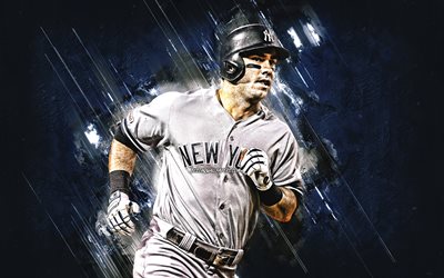 Mike Tauchman, MLB New York Yankees, la pietra blu di sfondo, baseball, ritratto, stati UNITI, americano, giocatore, creativo, arte, Michael Robert Tauchman