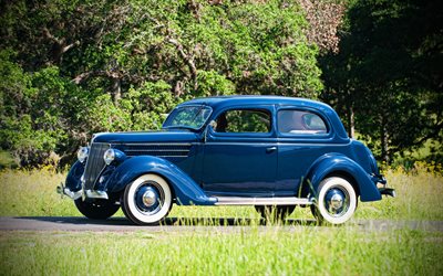 Ford V8 de Lujo Tudor Touring Sedan, 4k, retro cars, 1936 coches, HDR, coches americanos, Ford