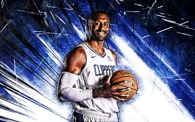 4k, Patrick Patterson, grunge art, Los Angeles Clippers, NBA, basketball, Patrick Davell Patterson, blue abstract rays, USA, Patrick Patterson Los Angeles Clippers, creative, Patrick Patterson 4K, LA Clippers
