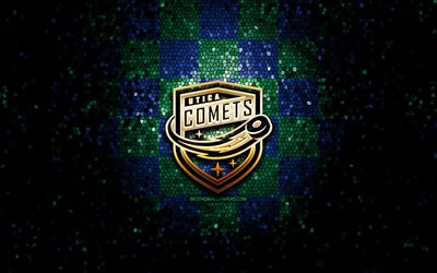 Utica Cometas, glitter logotipo, AHL, azul verde fundo quadriculado, EUA, h&#243;quei canadense equipe, Utica Cometas logotipo, arte em mosaico, h&#243;quei, Am&#233;rica