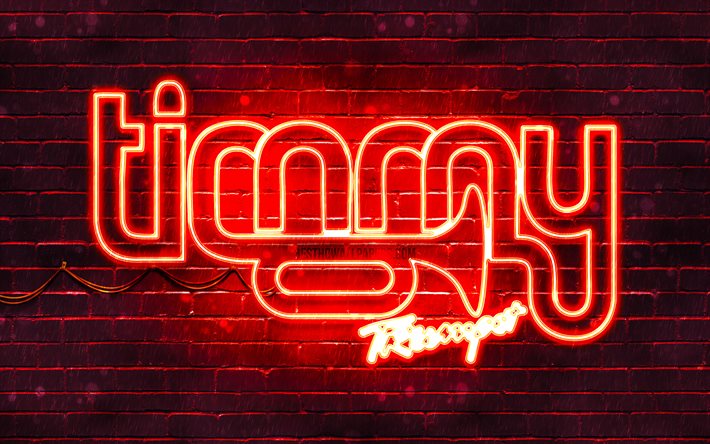 Timmy Trumpet red logo, 4k, superstars, australian DJs, red brickwall, Timmy Trumpet logo, Timothy Jude Smith, Timmy Trumpet, music stars, Timmy Trumpet neon logo