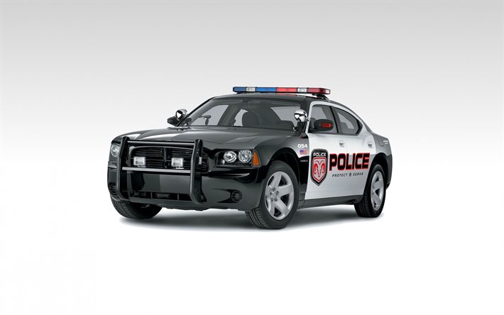 dodge charger polizei, 2006, exterieur, vorderansicht, polizei auto, amerikanische polizei, polizei-ladeger&#228;t, amerikanische autos, dodge