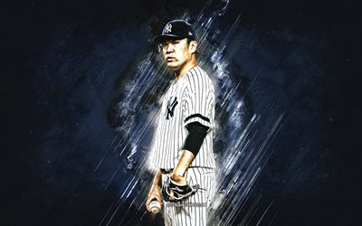 masahiro tanaka, mlb, new york yankees, blau, stein, hintergrund, baseball, portr&#228;t, usa, japanisch baseball-spieler, kreative kunst