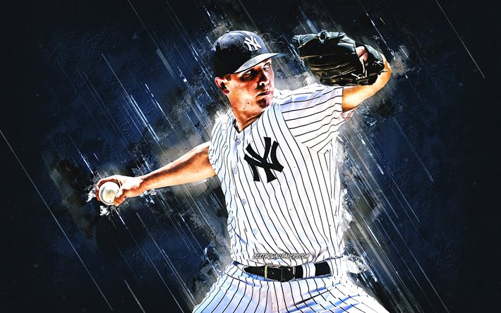 Chad Vihre&#228;, MLB, New York Yankees, sininen kivi tausta, baseball, muotokuva, USA, Amerikkalainen baseball-pelaaja, creative art, Chad Keith Green