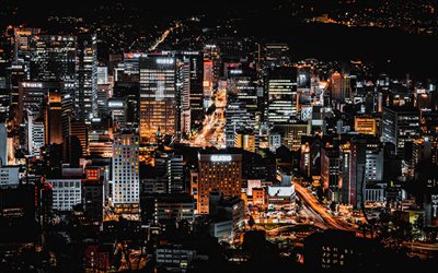 Geceleri Seul, 4k, modern binalar, megapolis, G&#252;ney Kore, Asya, nightscapes, Seul