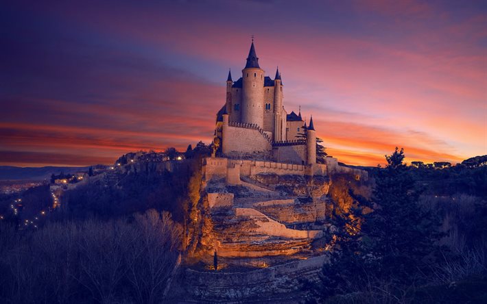 Kastilia ja Leon, illalla, sunset, vanha sunset, maamerkki, linnoja Espanjassa, Leon, Palencia, Salamanca, Segovia, Espanja