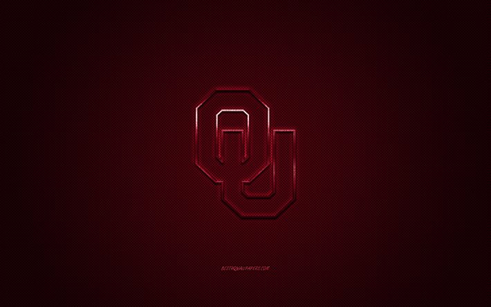 Oklahoma Sooners logo, American football club, NCAA, burgundy logo, burgundy carbon fiber background, American football, Norman, Oklahoma, USA, Oklahoma Sooners