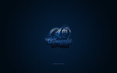 Old Dominion Monarcas logotipo, American club de f&#250;tbol de la NCAA, logo azul, azul de fibra de carbono de fondo, f&#250;tbol Americano, Norfolk, Virginia, estados UNIDOS, Old Dominion Reyes