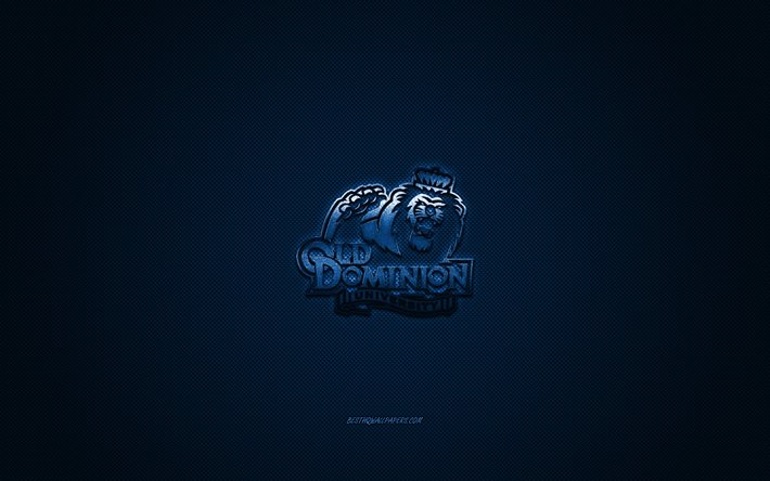 Old Dominion Monarchi logo, club di football Americano, NCAA, logo blu, blu in fibra di carbonio sfondo, football Americano, Norfolk, Virginia, USA, Old Dominion Monarchi