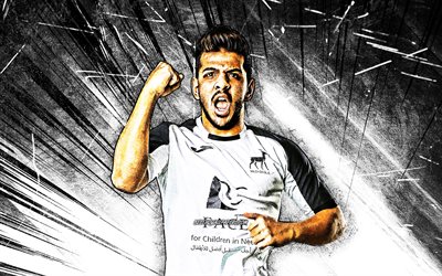 4K, Mohamed Helal, grunge art, egyptian footballers, Wadi Degla FC, Egyptian Premier League, white abstract rays, Wadi Degla SC, creative, Mohamed Helal Wadi Degla