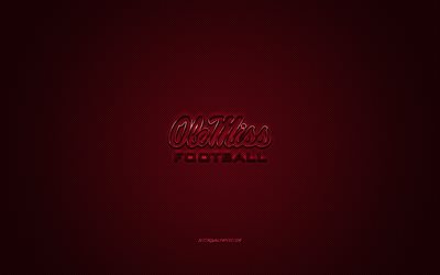 Ole Miss Rebels-logo, American football club, NCAA, punainen logo, punainen hiilikuitu tausta, Amerikkalainen jalkapallo, Oxford, Mississippi, USA, Ole Miss Rebels, University of Mississippi