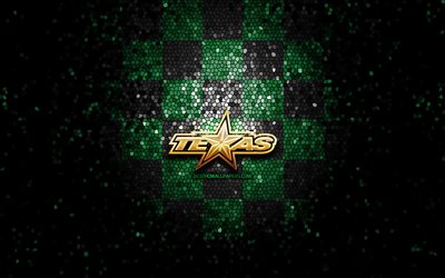 Texas Stars, glitter logo, AHL, green black checkered background, USA, canadian hockey team, Texas Stars logo, mosaic art, hockey, America