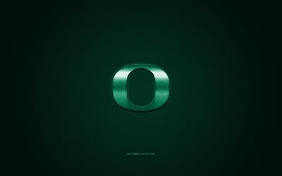 oregon ducks logo, american football club, ncaa, green-logo, gr&#252;n-carbon-faser-hintergrund, american football, eugene, oregon, usa, oregon ducks