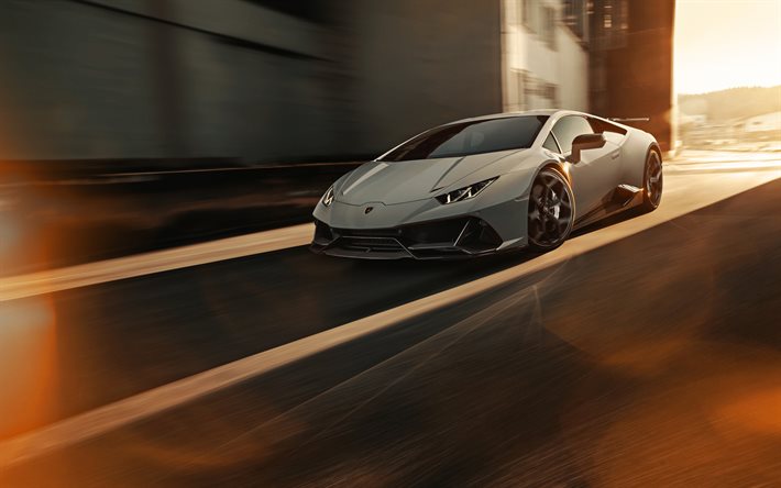 En 2020, la Lamborghini Huracan EVO, Novitec, gris supercar, vue de face, coup&#233; sport, tuning Huracan, nouveau gris Huracan, italien supercars, Lamborghini
