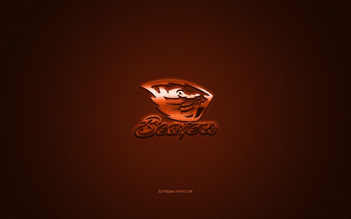 A Oregon State Beavers logotipo, Americano futebol clube, NCAA, logotipo laranja, laranja fibra de carbono de fundo, Futebol americano, Corvallis, Oregon, EUA, A Oregon State Beavers
