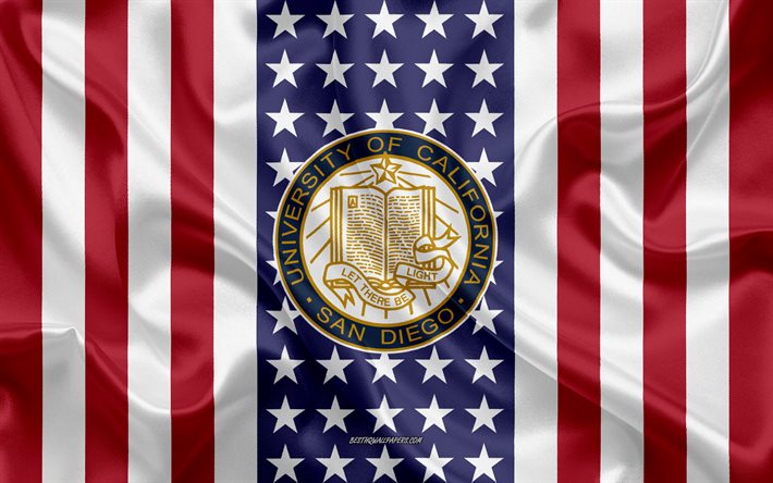 La universidad de California en San Diego, el Emblema, la Bandera Americana, de la Universidad de California en San Diego, logotipo, San Diego, California, estados UNIDOS, Emblema de la Universidad de California en San Diego