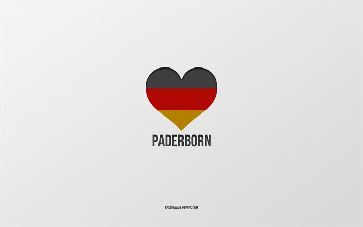 Eu Amo Paderborn, Cidades alem&#227;s, plano de fundo cinza, Alemanha, Alem&#227;o bandeira cora&#231;&#227;o, Paderborn, cidades favoritas, Amor Paderborn
