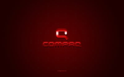 Compaq logo, red shiny logo, Compaq metal emblem, red carbon fiber texture, Compaq, brands, creative art, Compaq emblem