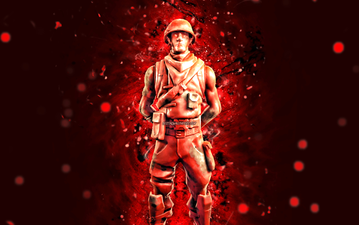 patrouilleur en plastique rouge, 4k, n&#233;ons rouges, fortnite battle royale, personnages fortnite, patrouilleur en plastique rouge de la peau, fortnite, patrouilleur en plastique rouge fortnite