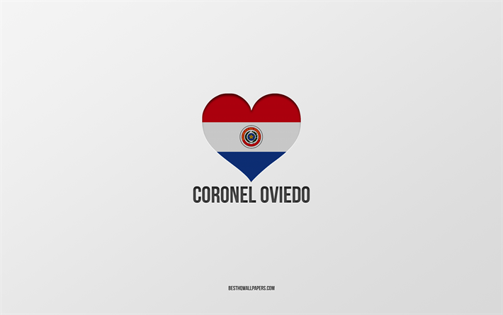 I Love Coronel Oviedo, Paraguayan cities, Day of Coronel Oviedo, gray background, Coronel Oviedo, Paraguay, Paraguayan flag heart, favorite cities, Love Coronel Oviedo