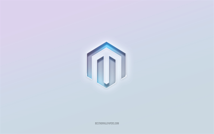 Magento logo, cut out 3d text, white background, Magento 3d logo, Magento emblem, Magento, embossed logo, Magento 3d emblem