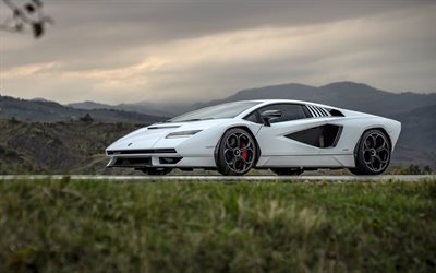 4k, 2022, Lamborghini Countach, LPI 800-4, white supercar, white Countach, luxury cars, italian sports cars, Lamborghini
