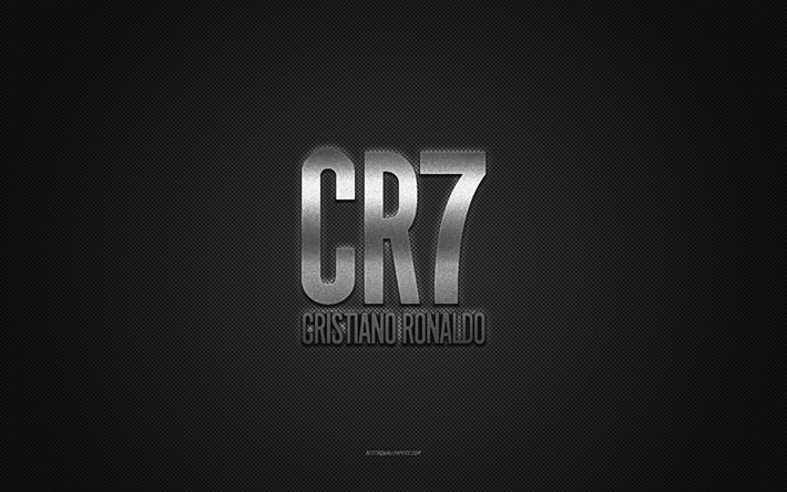 CR7 logo, silver shiny logo, CR7 metal emblem, gray carbon fiber texture, CR7, Cristiano Ronaldo, brands, creative art, CR7 emblem, Cristiano Ronaldo logo
