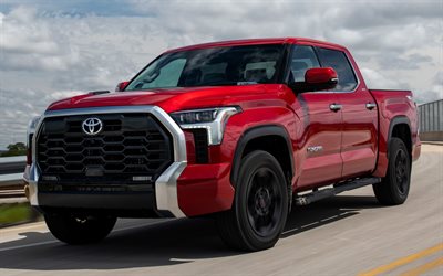 2022, Toyota Tundra, Limited CrewMax, front view, exterior, red pickup truck, red Toyota Tundra, american cars, Toyota